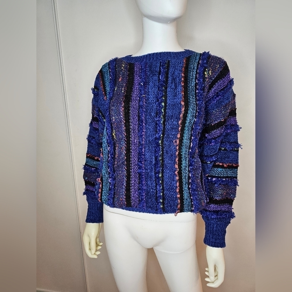 Vintage 80s Mariea Kim Cosby Multicolor Striped Coogi Style Sweater Size S